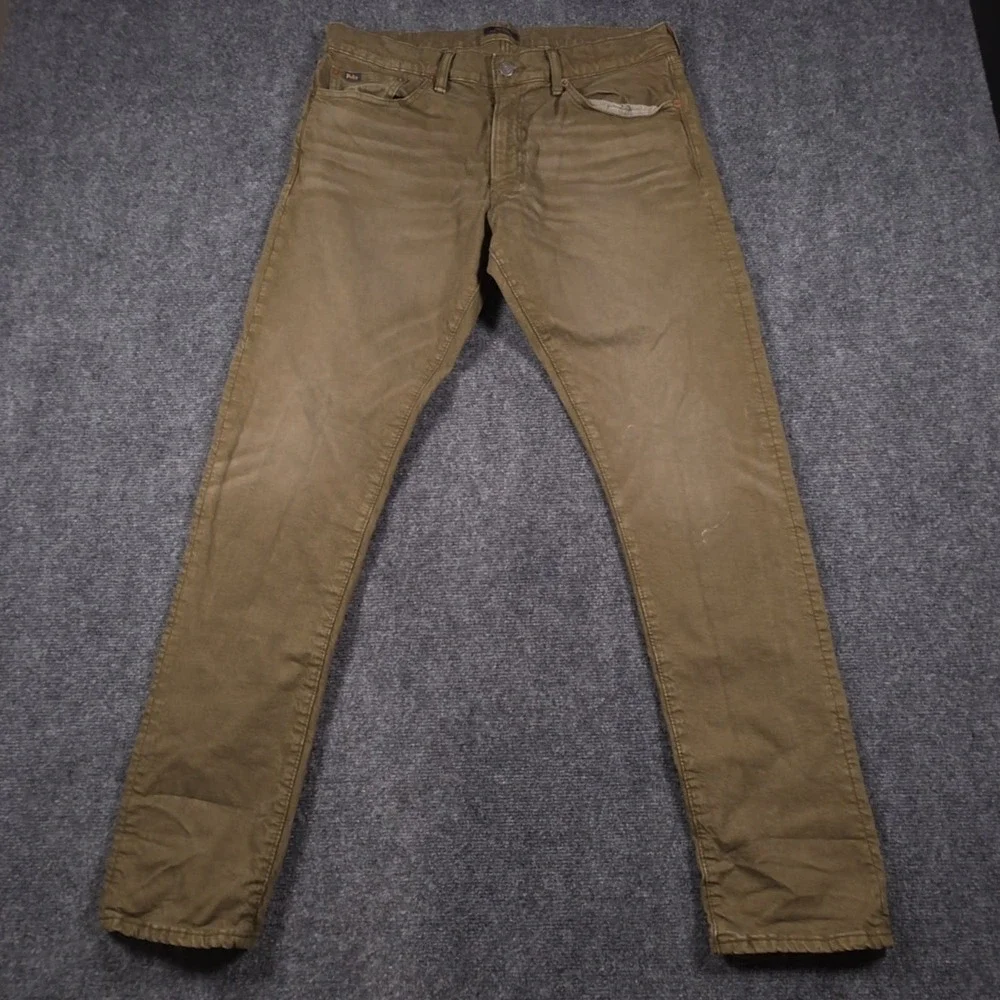 Polo Ralph Lauren Sullivan Slim Jeans Mens 34x32 Olive Green Fading Whiskered